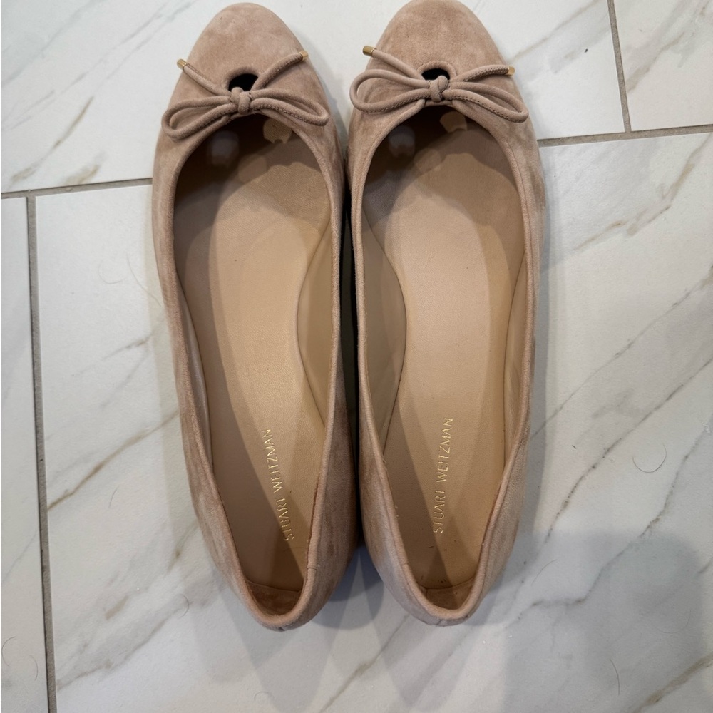 Stuart Weitzman Gabby Suede Bow Flats Bambino - Picture 3 of 5